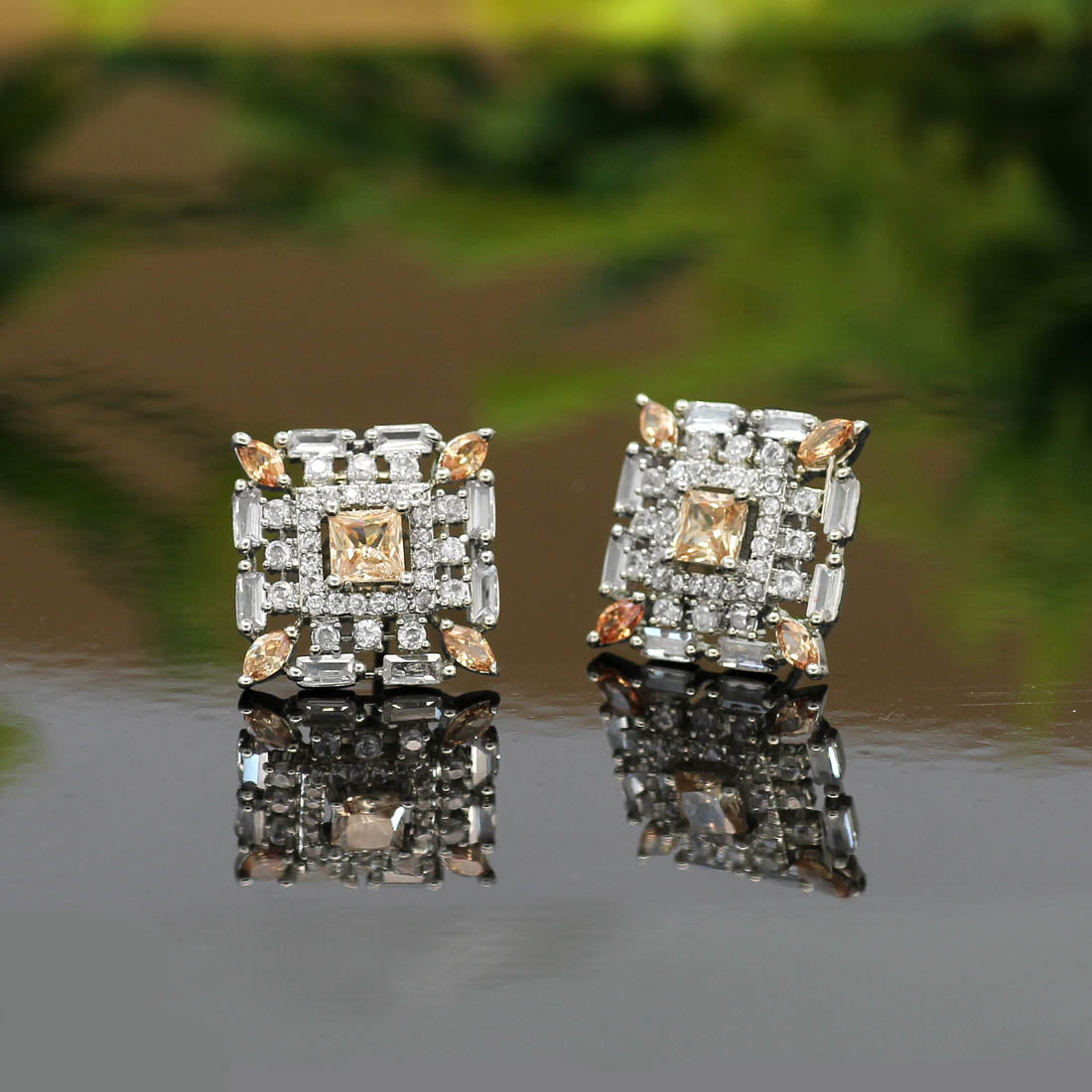 Gold Color American Diamond Earrings (ADE311GLD) - Preyans.com