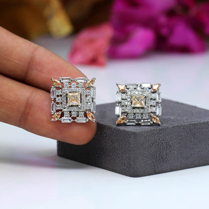 Gold Color American Diamond Earrings (ADE311GLD) - Preyans.com