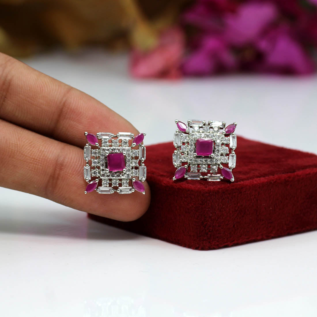 Rani Color American Diamond Earrings (ADE311RNI) - Preyans.com