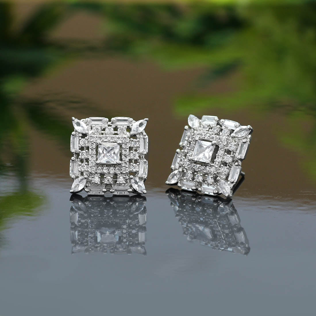 White Color American Diamond Earrings (ADE311WHT) - Preyans.com