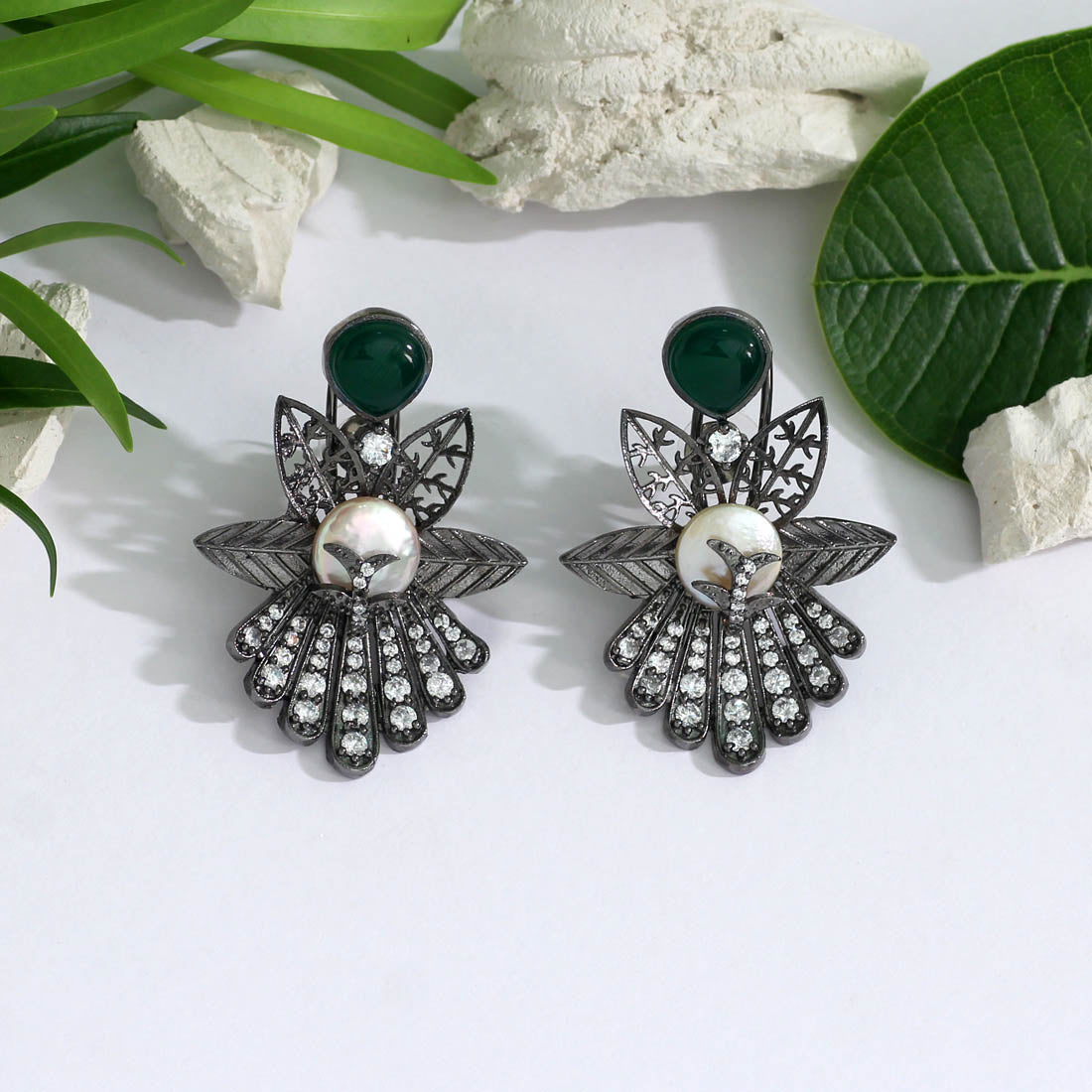 Green Color American Diamond Earrings (ADE322GRN) - preyans.com