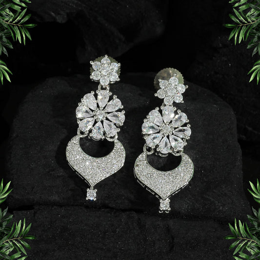 Silver Color American Diamond Earrings (ADE334SLV) - preyans.com