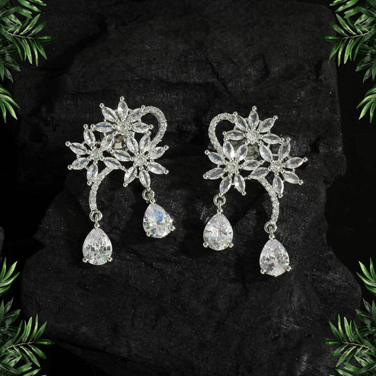 Silver Color American Diamond Earrings (ADE340SLV) - preyans.com