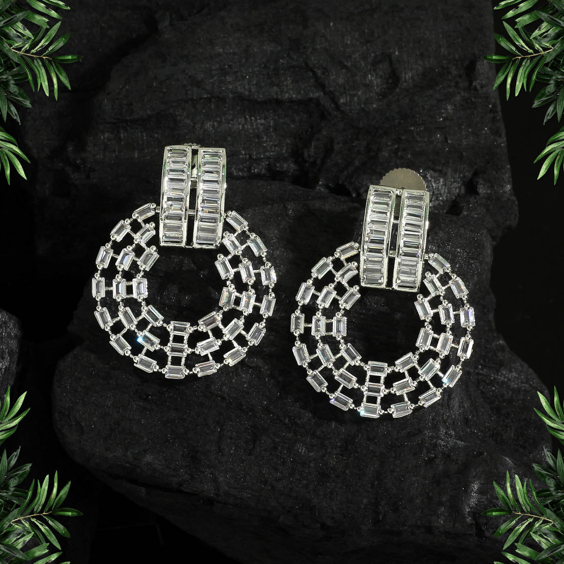 Silver Color Premium American Diamond Earrings (ADE343SLV) - Preyans.com