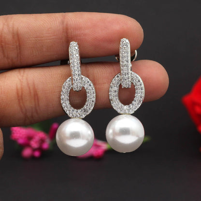 White Color Premium American Diamond Earrings (ADE350WHT) - Preyans.com