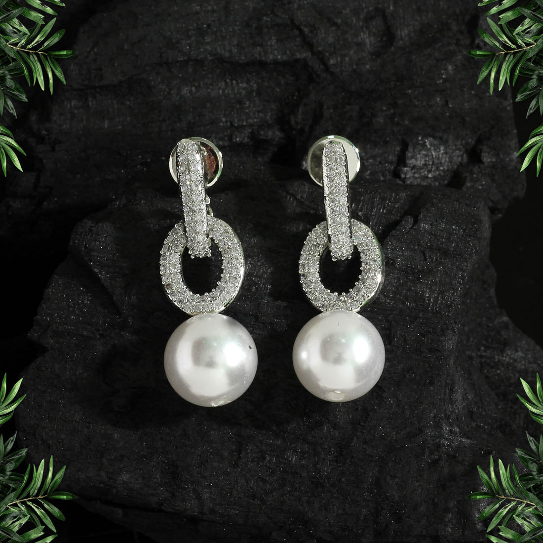 White Color Premium American Diamond Earrings (ADE350WHT) - Preyans.com