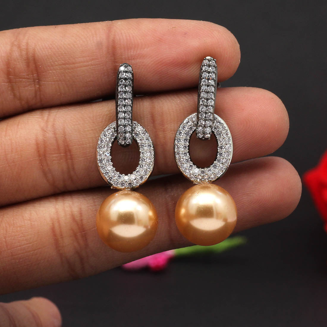 Gold Color Premium American Diamond Earrings (ADE351GLD) - Preyans.com