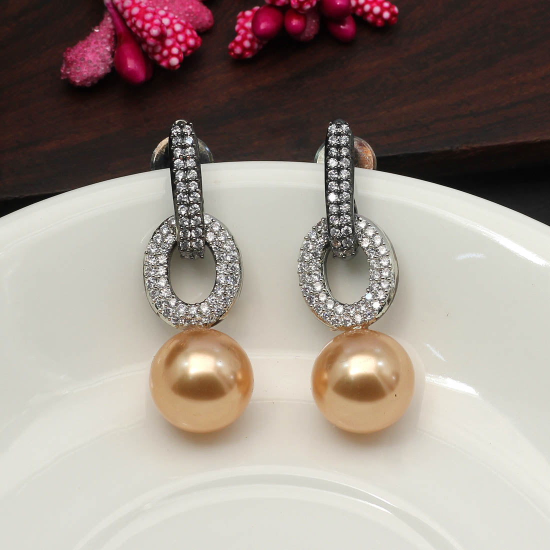 Gold Color Premium American Diamond Earrings (ADE351GLD) - Preyans.com