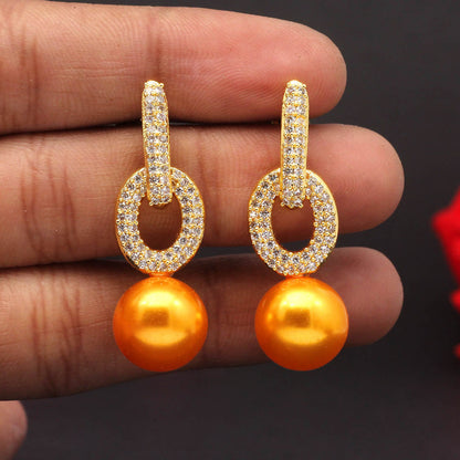 Mustard Yellow Color Premium American Diamond Earrings (ADE352MYLW) - Preyans.com