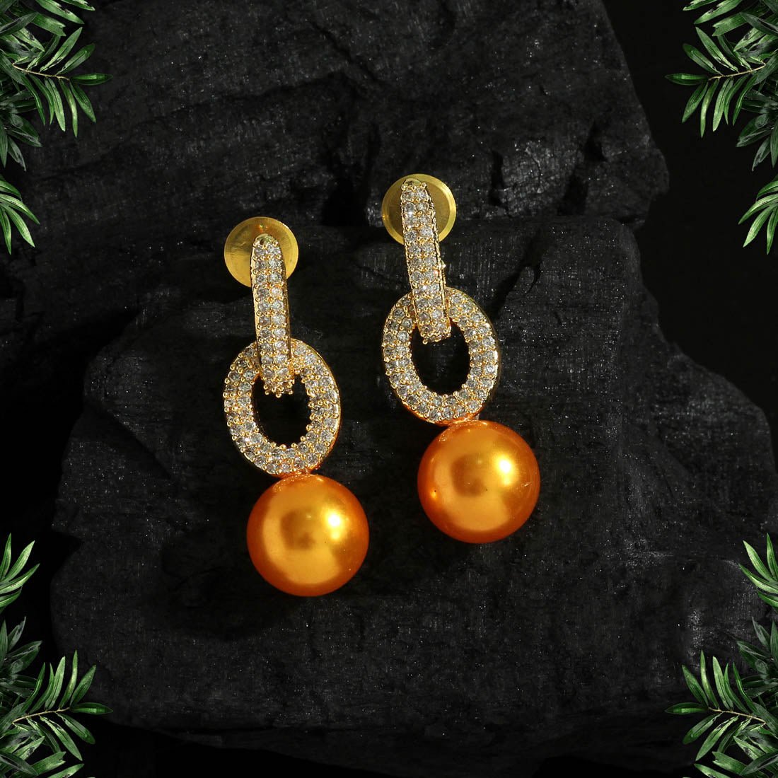 Mustard Yellow Color Premium American Diamond Earrings (ADE352MYLW) - Preyans.com