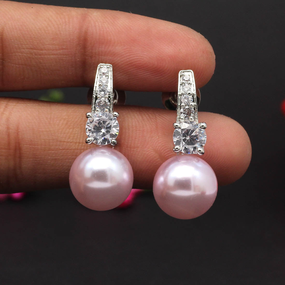 Light Pink Color American Diamond Earrings (ADE353LPNK) - Preyans.com