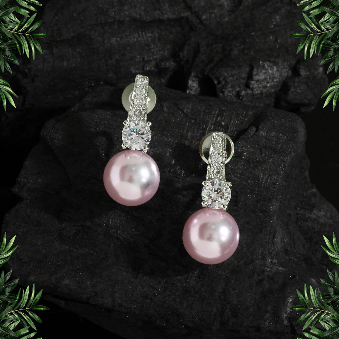 Light Pink Color American Diamond Earrings (ADE353LPNK) - Preyans.com