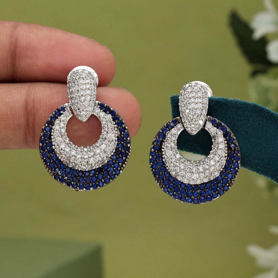 Blue Color American Diamond Earrings (ADE370BLU) - Preyans.com