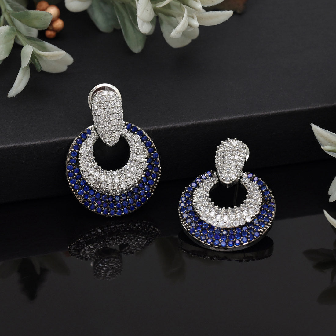 Blue Color American Diamond Earrings (ADE370BLU) - Preyans.com