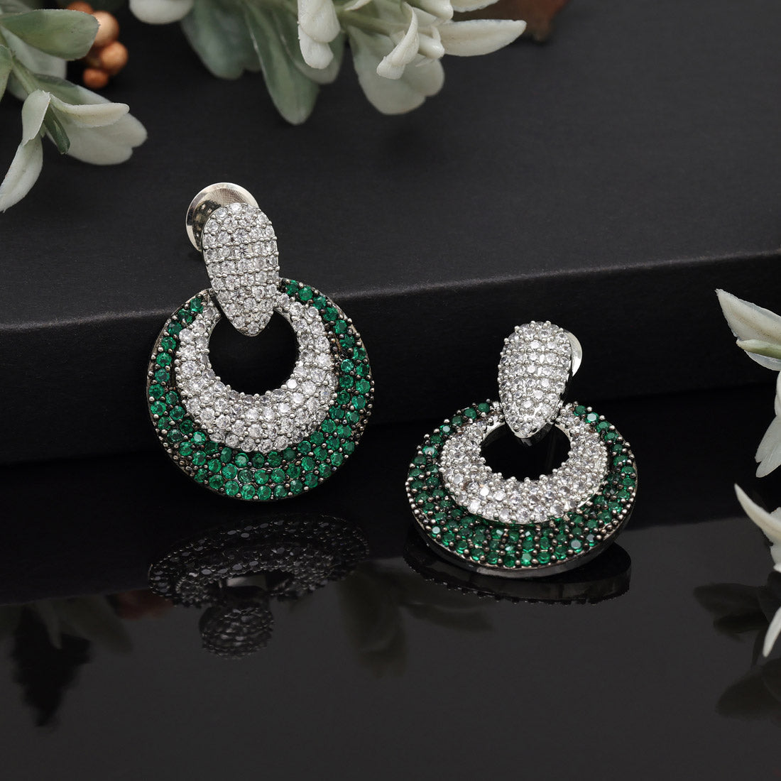 Green Color American Diamond Earrings (ADE370GRN) - Preyans.com