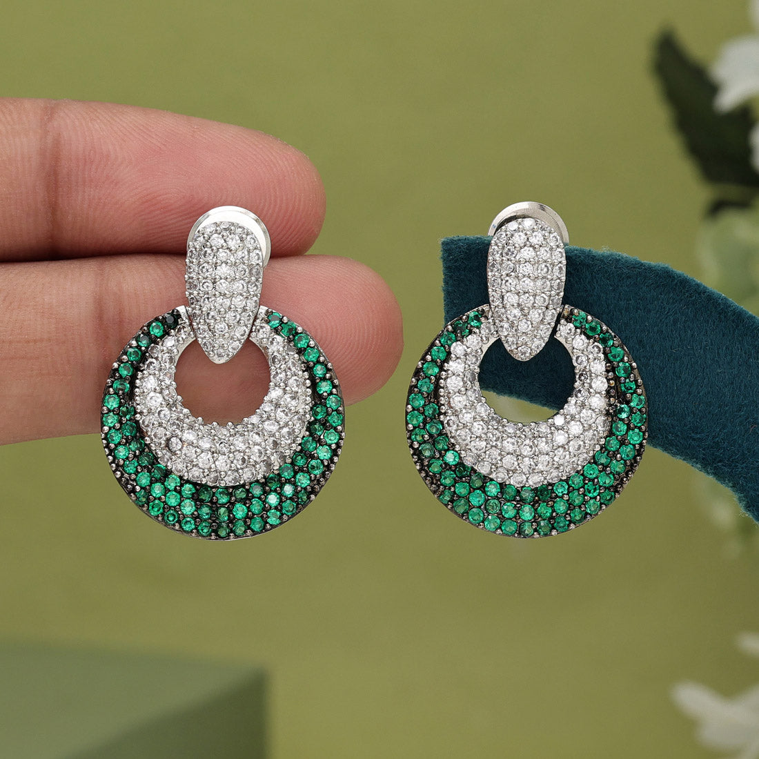 Green Color American Diamond Earrings (ADE370GRN) - Preyans.com