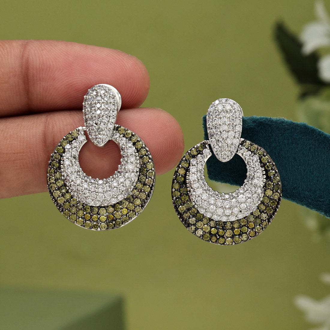 Mehandi Green Color American Diamond Earrings (ADE370MGRN) - preyans.com