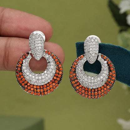 Orange Color American Diamond Earrings (ADE370ORG) - preyans.com