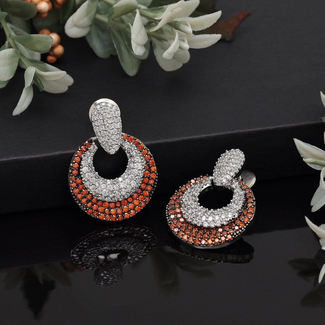 Orange Color American Diamond Earrings (ADE370ORG) - preyans.com