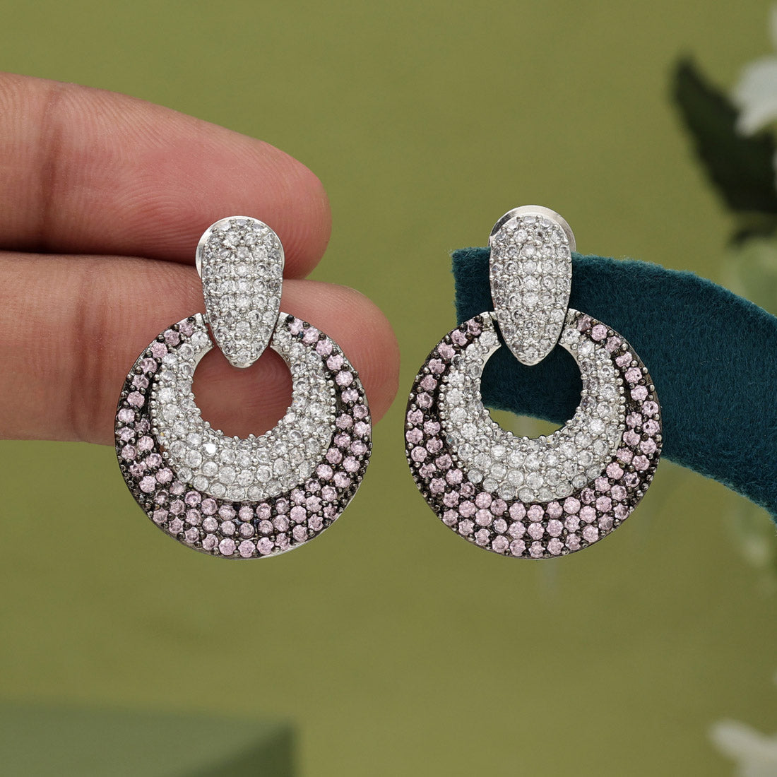 Pink Color American Diamond Earrings (ADE370PNK) - preyans.com