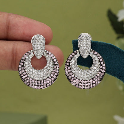 Pink Color American Diamond Earrings (ADE370PNK) - preyans.com