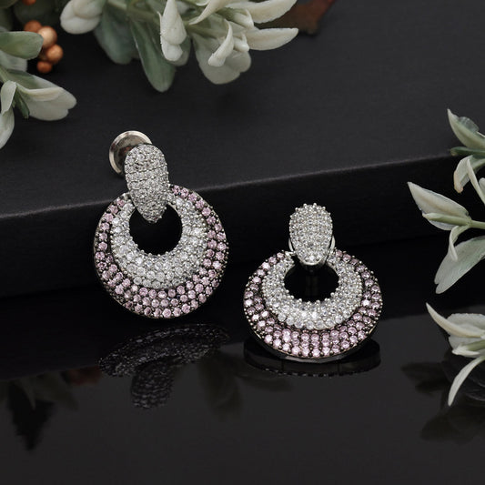 Pink Color American Diamond Earrings (ADE370PNK) - preyans.com