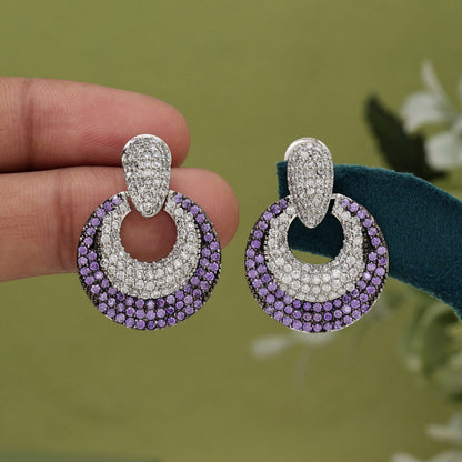 Purple Color American Diamond Earrings (ADE370PRP) - Preyans.com