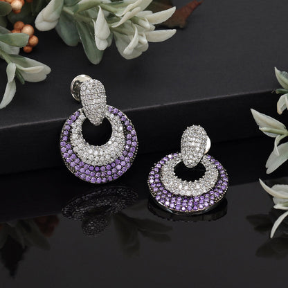 Purple Color American Diamond Earrings (ADE370PRP) - Preyans.com