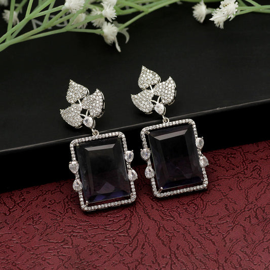 Gray Color American Diamond Earrings (ADE396GRY) - preyans.com