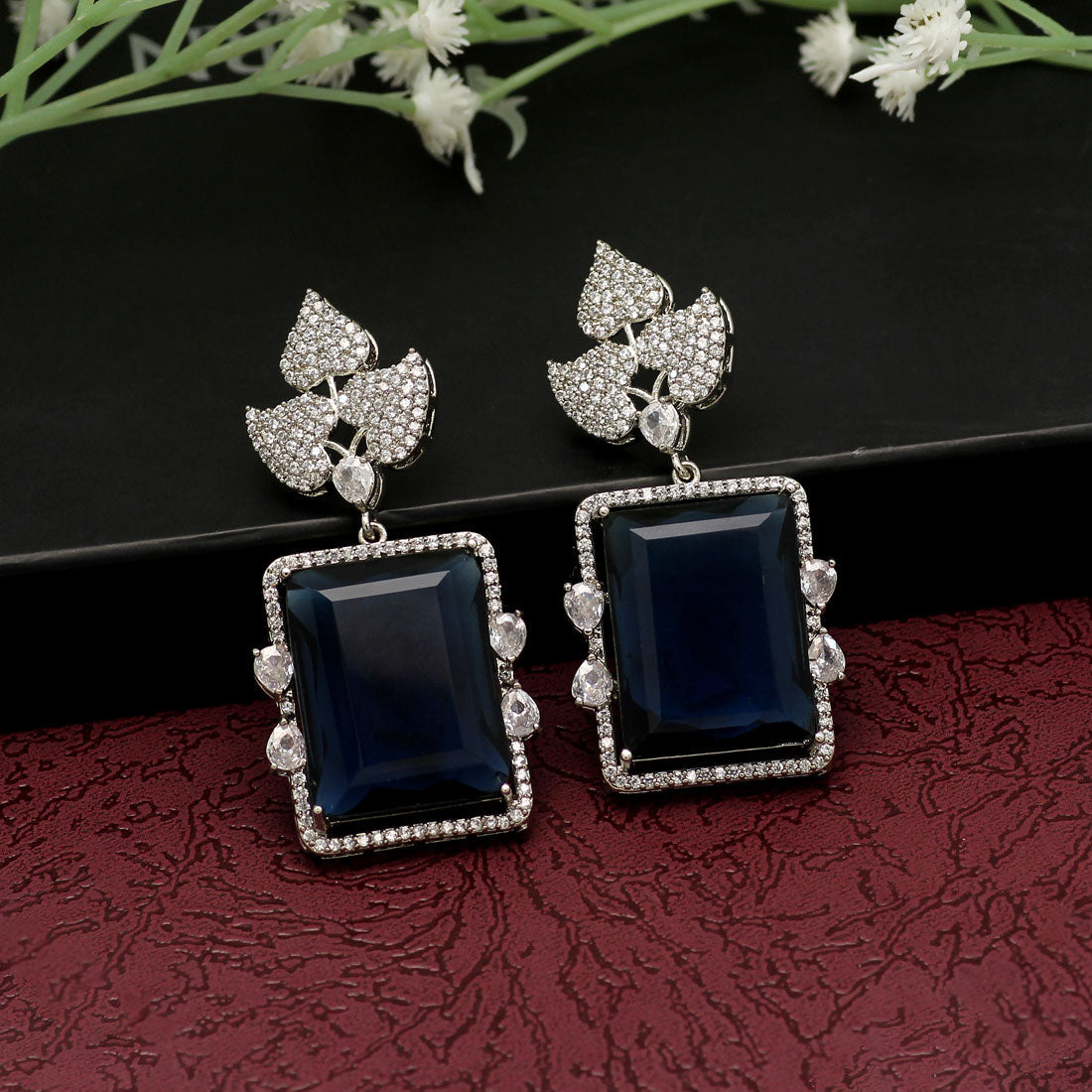 Navy Blue Color American Diamond Earrings (ADE396NBLU) - preyans.com