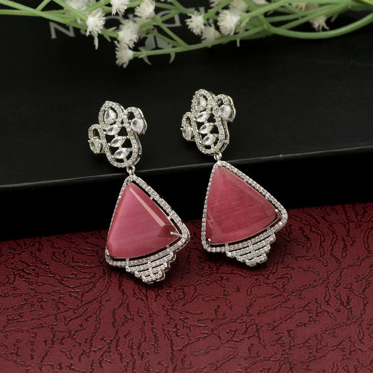 Pink Color American Diamond Earrings (ADE398PNK) - preyans.com