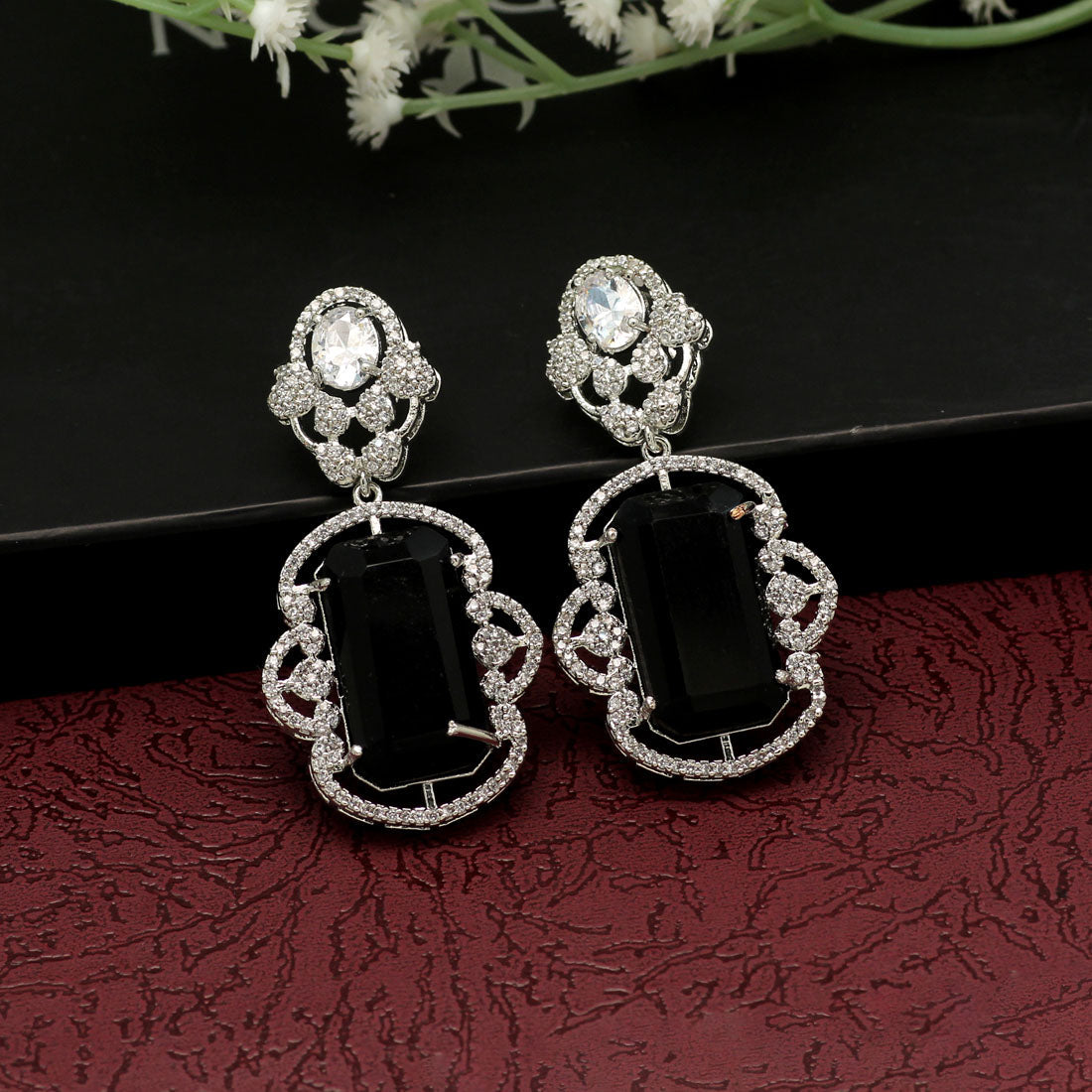 Black Color American Diamond Earrings (ADE402BLK) - preyans.com