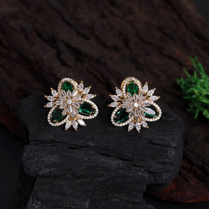 Green Color American Diamond Stud Earrings (ADE421GRN) - preyans.com