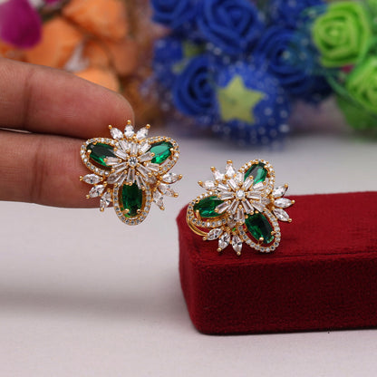 Green Color American Diamond Stud Earrings (ADE421GRN) - preyans.com