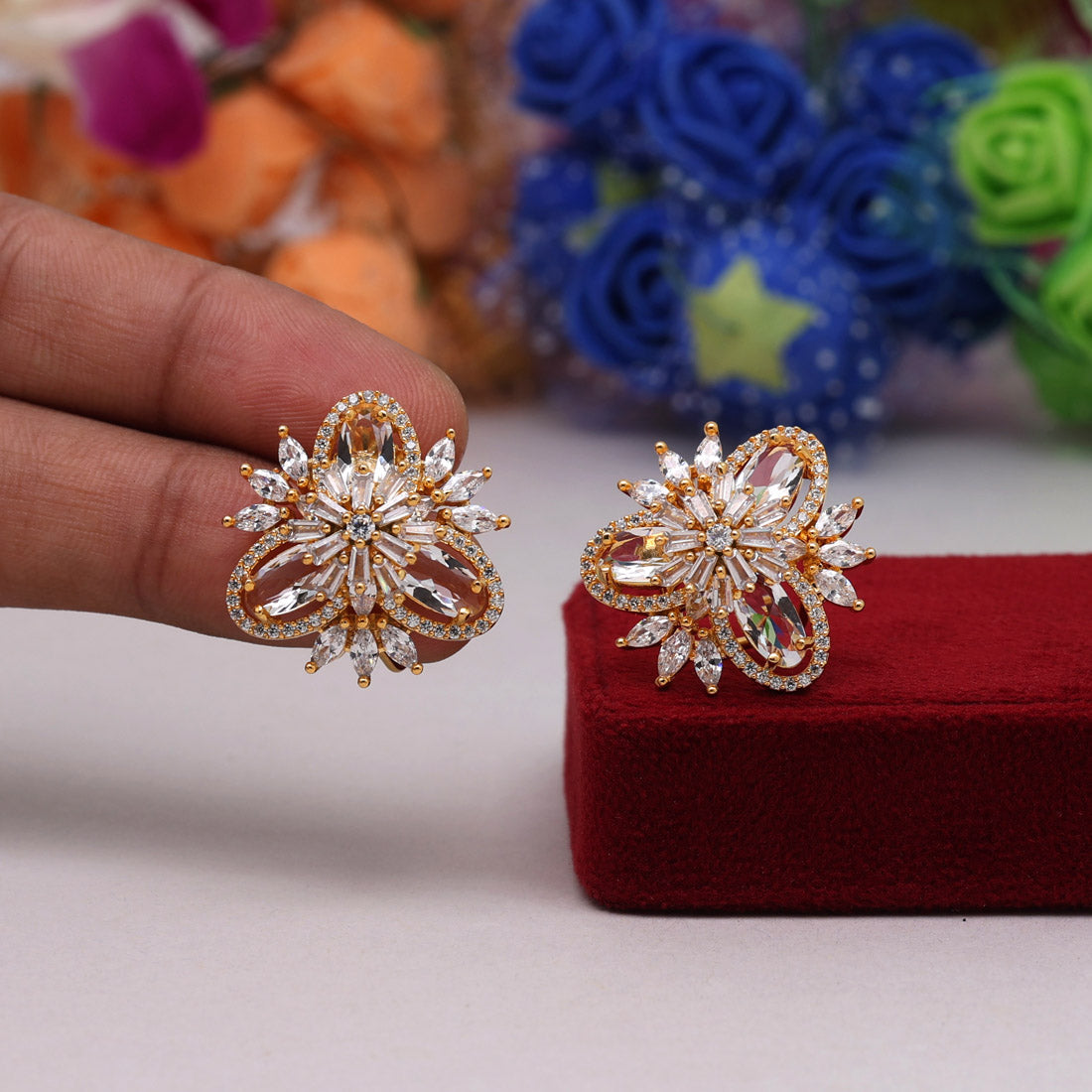 White Color American Diamond Stud Earrings (ADE421WHT) - preyans.com