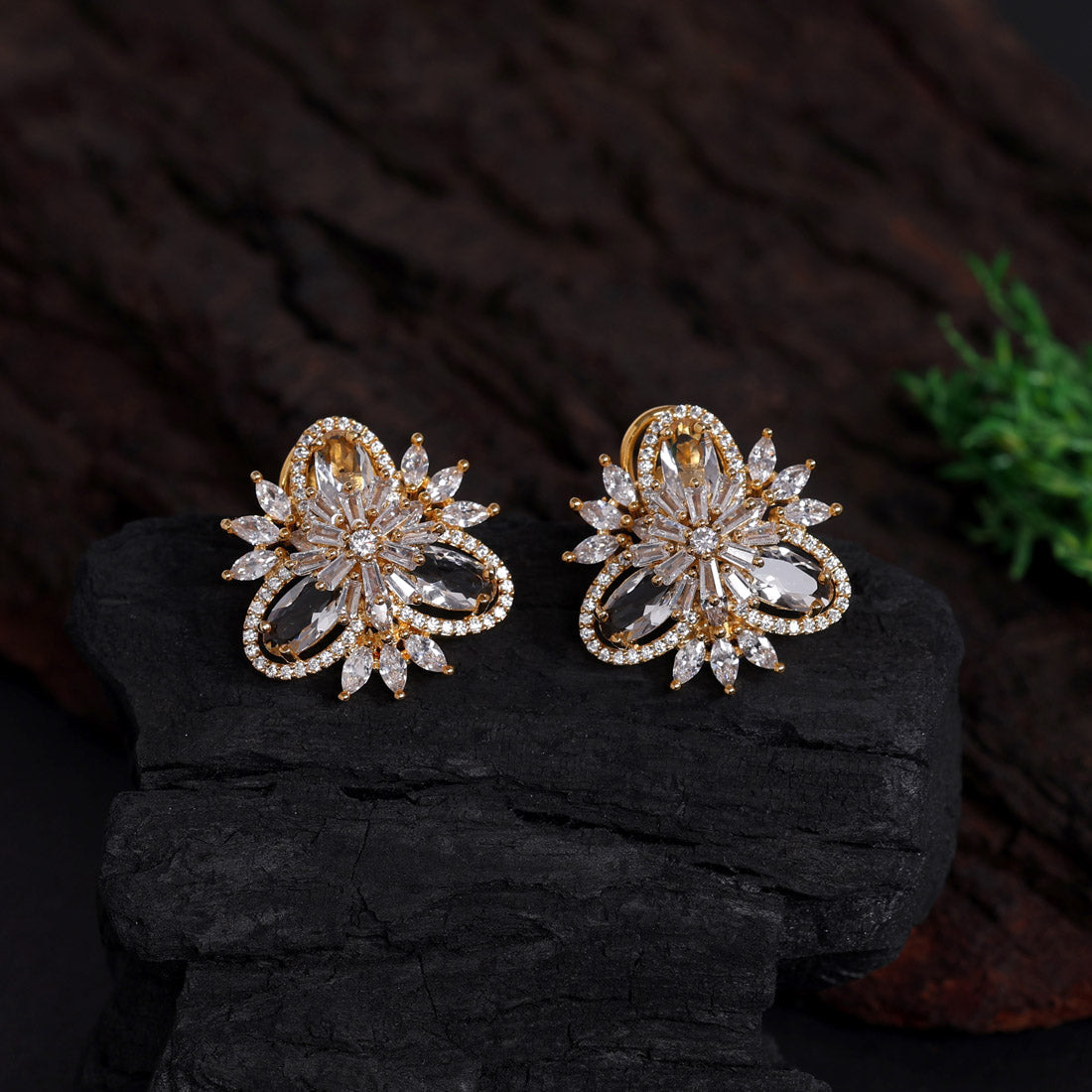 White Color American Diamond Stud Earrings (ADE421WHT) - preyans.com