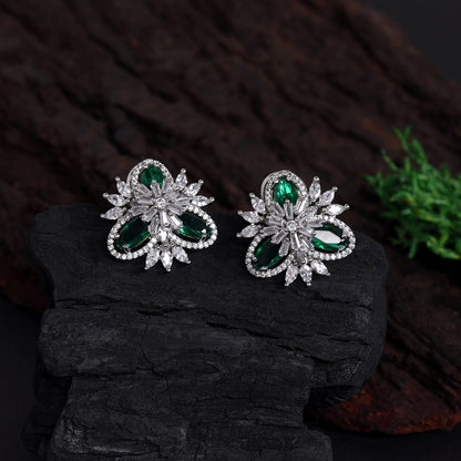 Green Color American Diamond Stud Earrings (ADE422GRN) - preyans.com