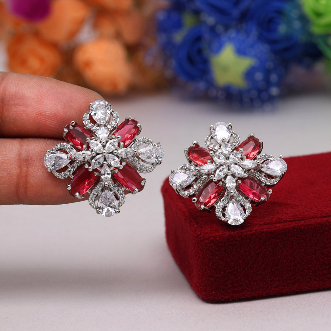 Rani Color American Diamond Stud Earrings (ADE429RNI) - preyans.com