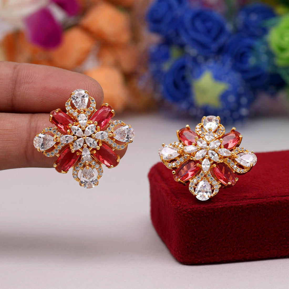 Rani Color American Diamond Stud Earrings (ADE430RNI) - preyans.com