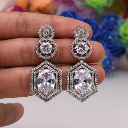 Silver Color American Diamond Earrings (ADE437SLV) - preyans.com