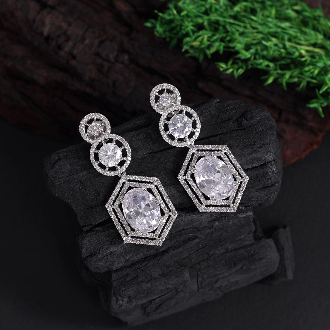 Silver Color American Diamond Earrings (ADE437SLV) - preyans.com