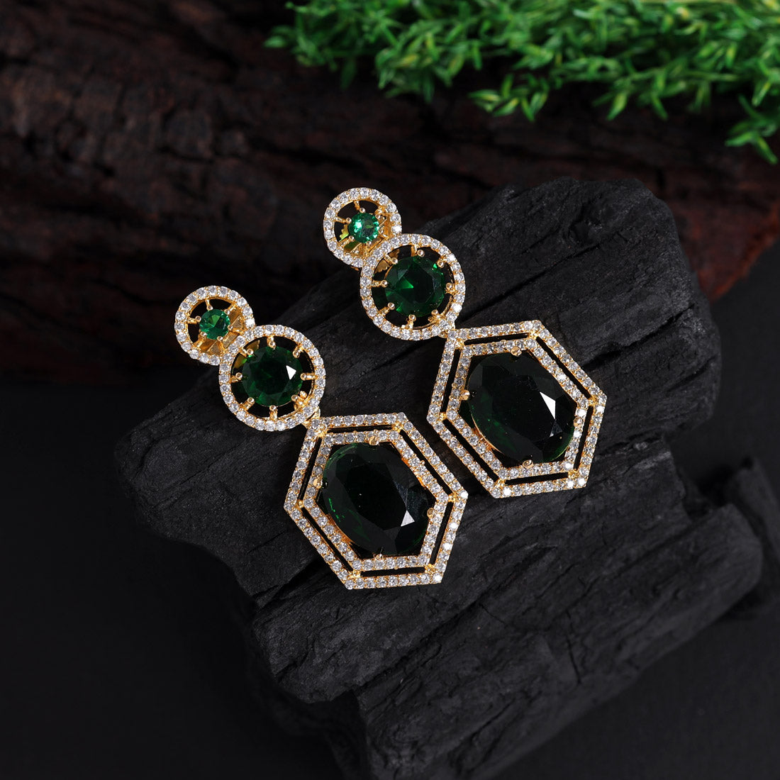 Green Color American Diamond Earrings (ADE438GRN) - preyans.com