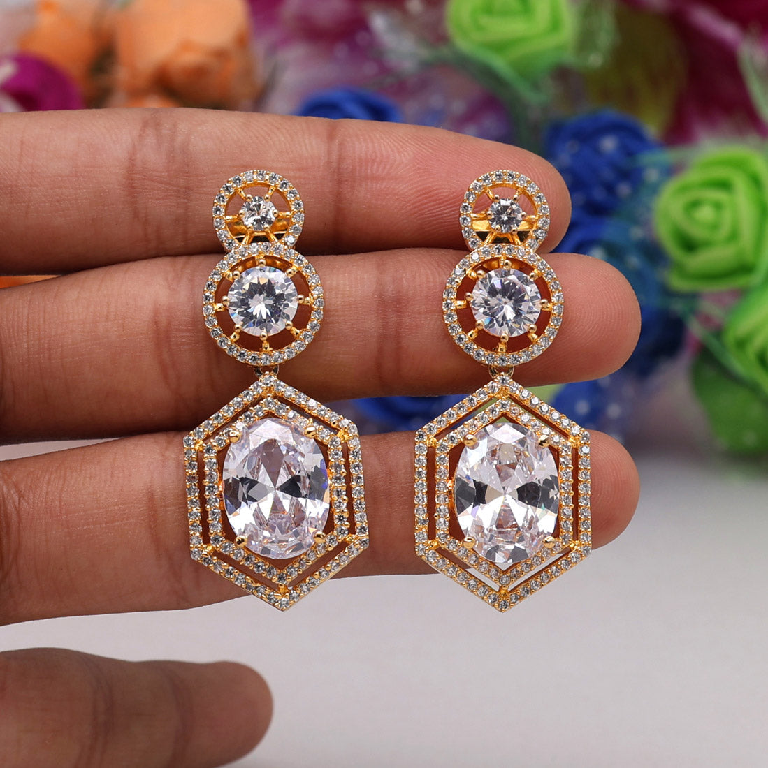 White Color American Diamond Earrings (ADE438WHT) - preyans.com