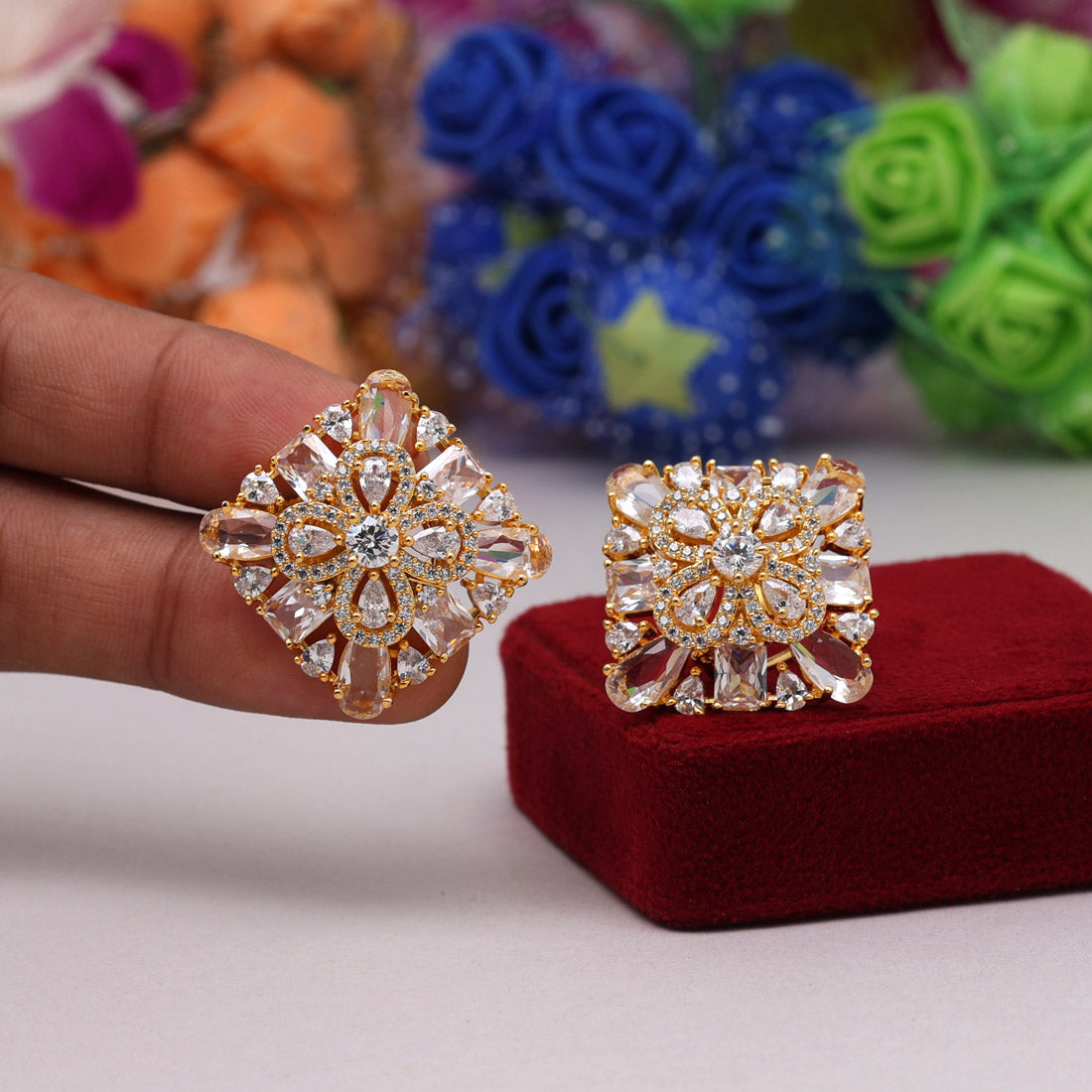 White Color American Diamond Stud Earrings (ADE441WHT) - preyans.com