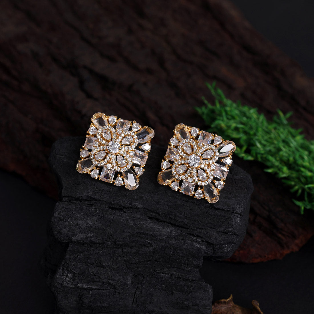 White Color American Diamond Stud Earrings (ADE441WHT) - preyans.com