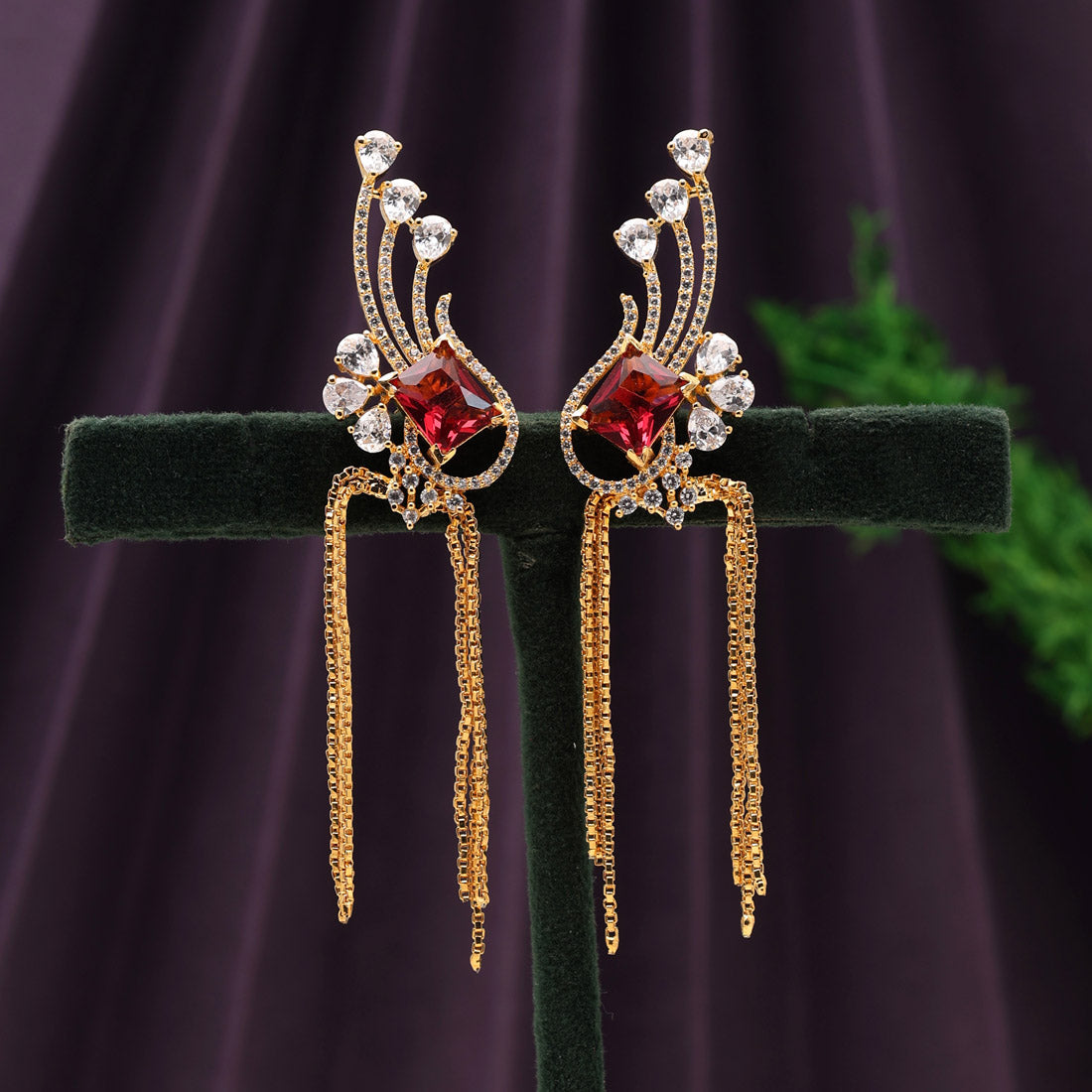 Rani Color American Diamond Earrings (ADE448RNI) - preyans.com