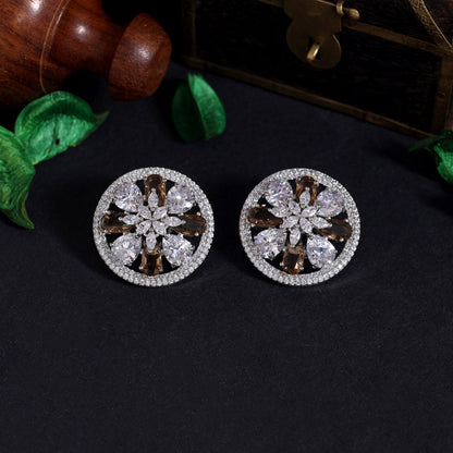 Brown Color American Diamond Earrings (ADE472BRW) - preyans.com