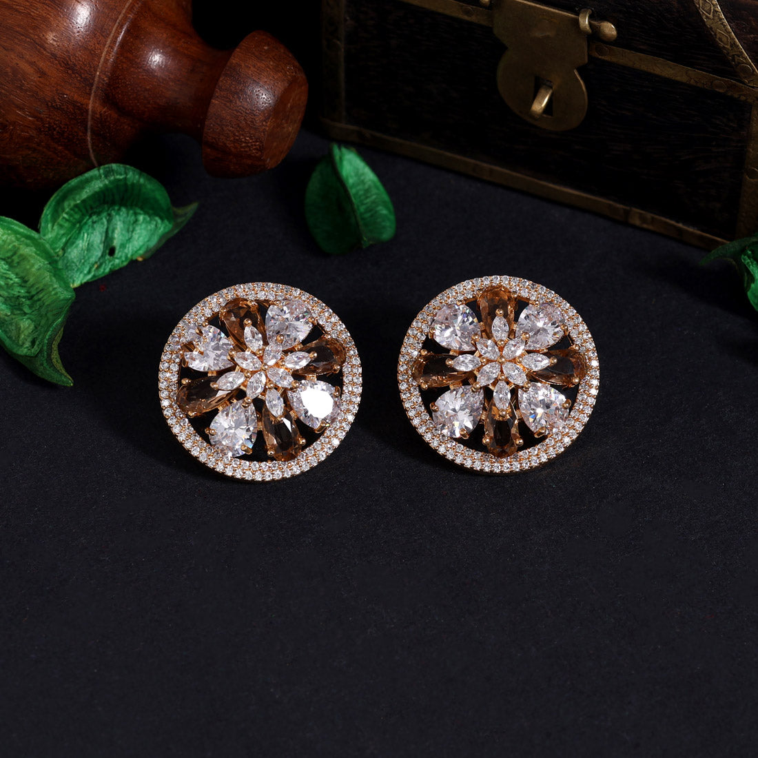 Brown Color American Diamond Earrings (ADE473BRW) - preyans.com