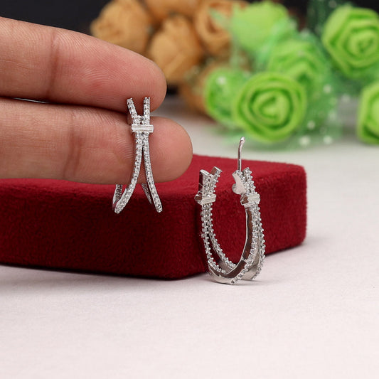 Silver Color American Diamond Earrings (ADE474SLV) - Preyans.com