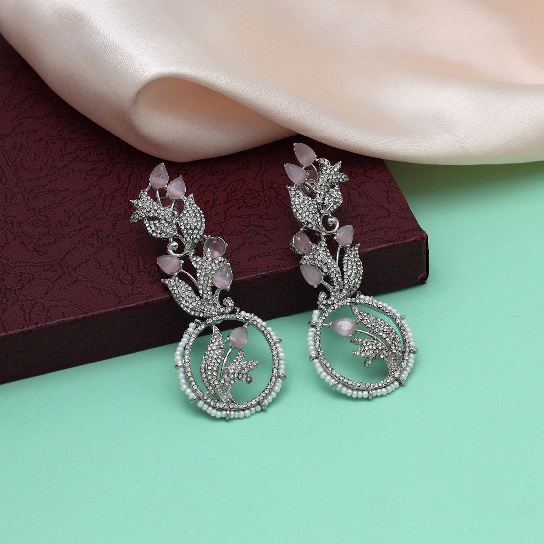 Pink Color Stone Earrings (ADE522PNK) - preyans.com